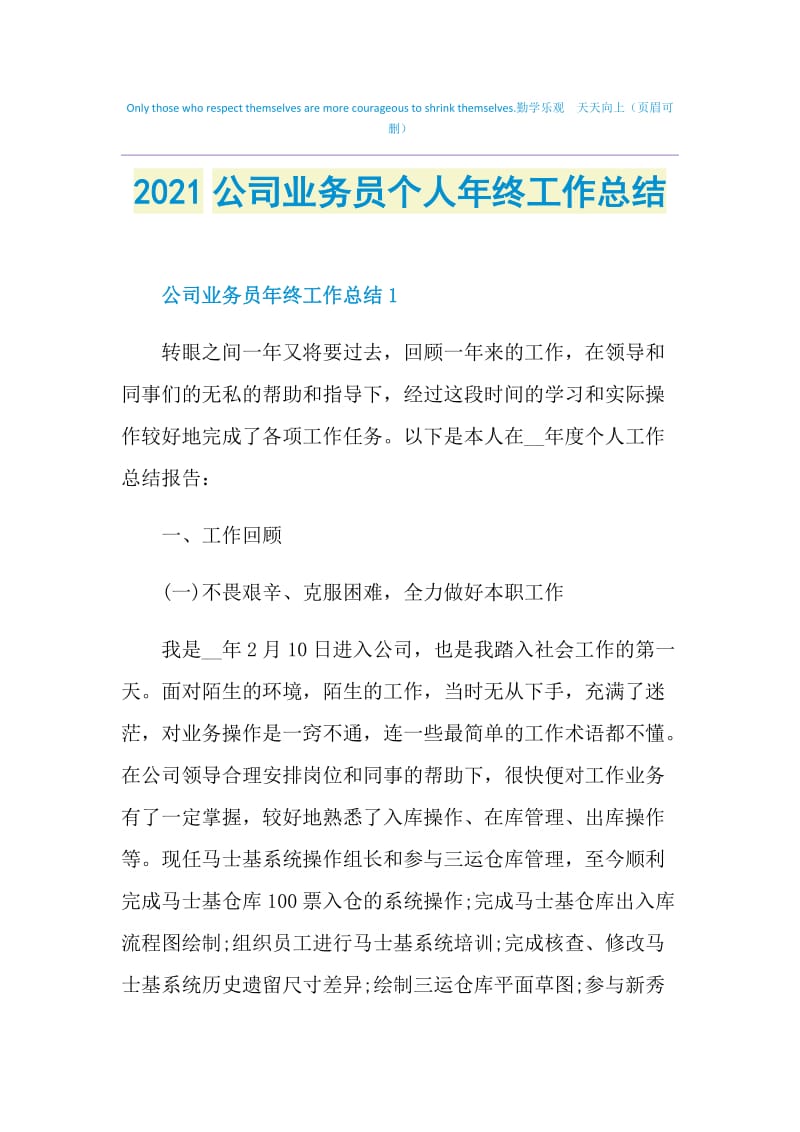 2021公司业务员个人年终工作总结doc