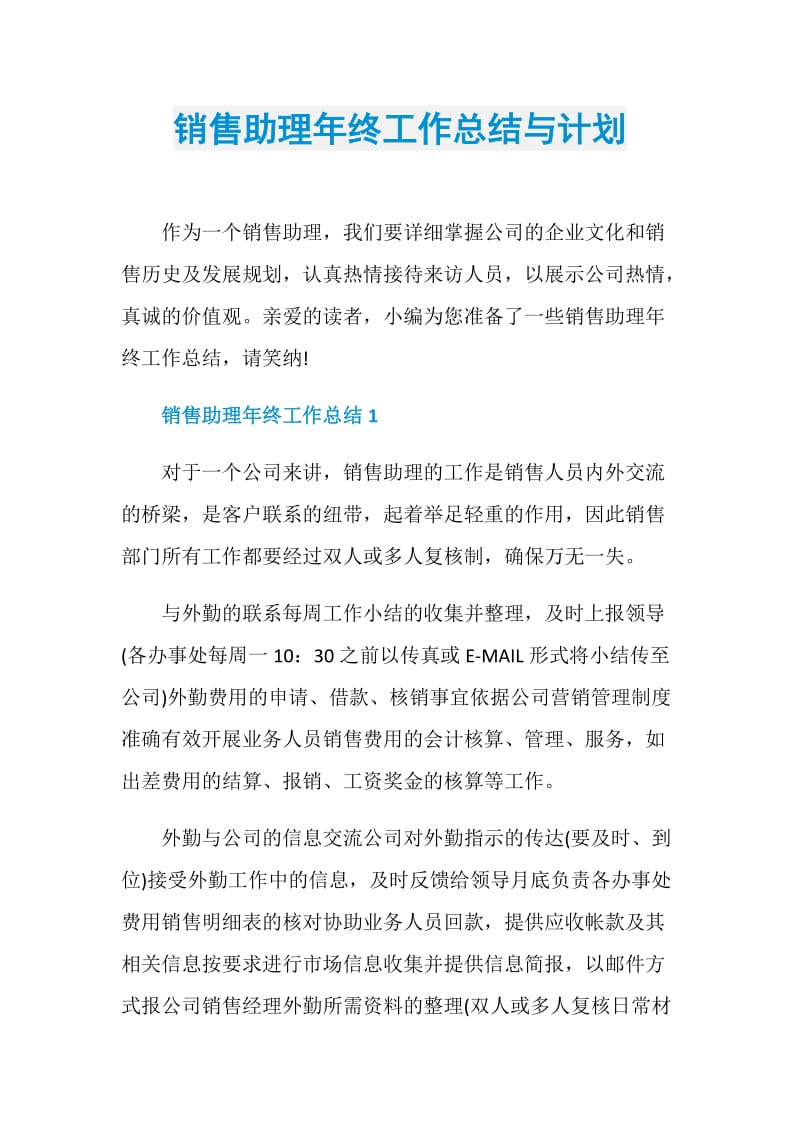 销售助理年终工作总结与计划.doc_第1页