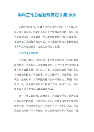 半年工作总结致辞简短5篇2020.doc