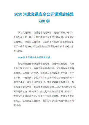 2020河北交通安全公开课观后感想600字.doc