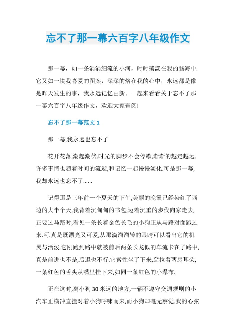 忘不了那一幕六百字八年级作文.doc_第1页