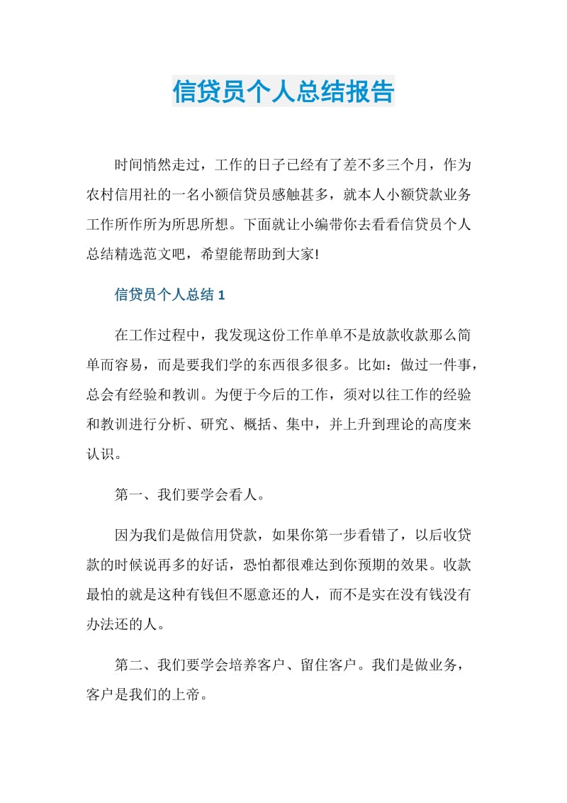 信贷员个人总结报告.doc_第1页