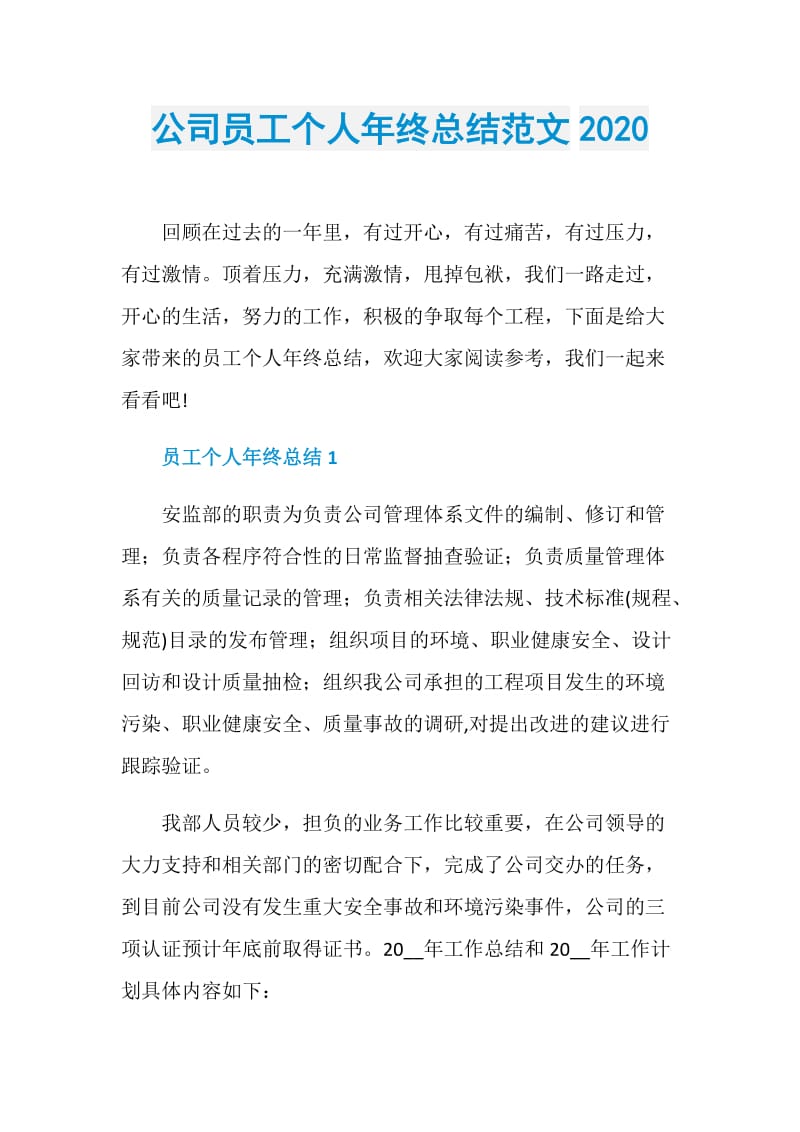 公司员工个人年终总结范文2020.doc_第1页