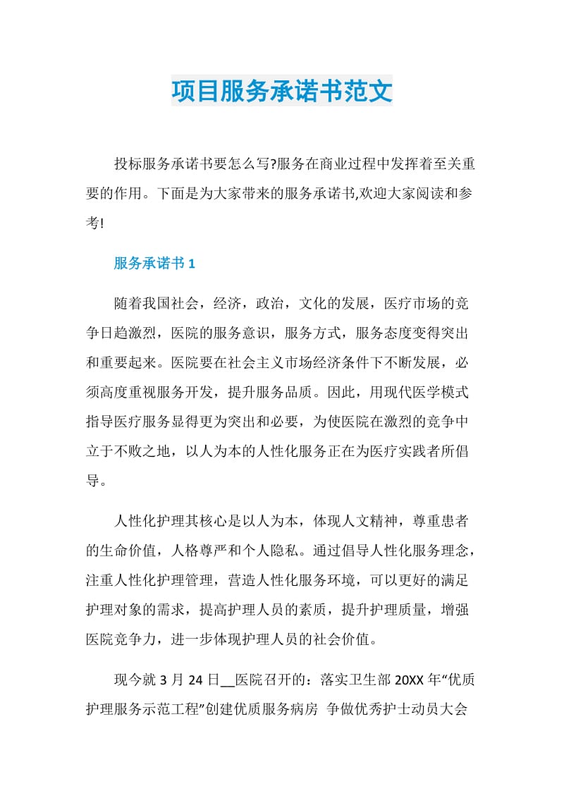 项目服务承诺书范文.doc_第1页