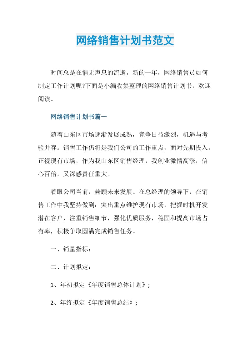 网络销售计划书范文.doc_第1页