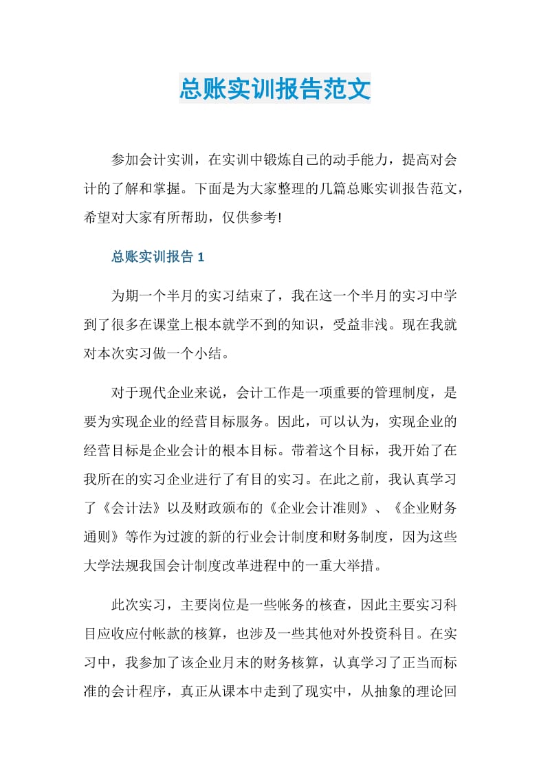 总账实训报告范文.doc_第1页