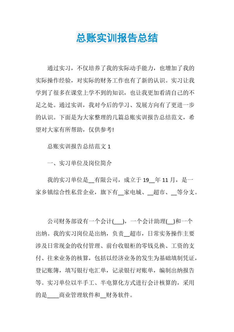 总账实训报告总结.doc_第1页