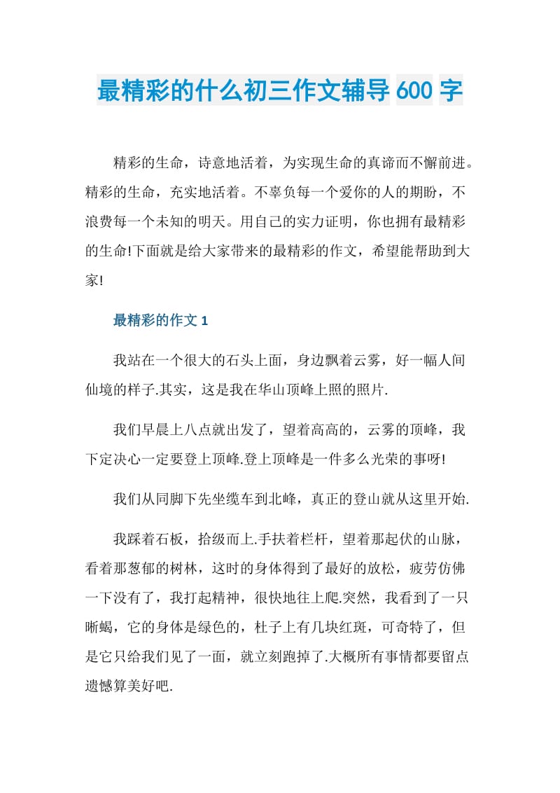 最精彩的什么初三作文辅导600字.doc_第1页