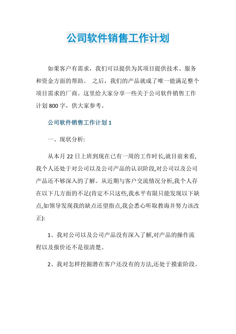 公司软件销售工作计划.doc_第1页