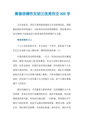 青春拼搏作文初三优秀作文600字.doc