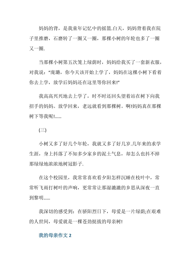 我的母亲作文七年级记叙文600字.doc_第2页