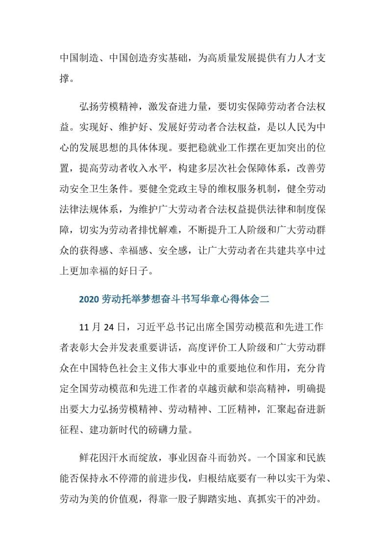 2020劳动托举梦想奋斗书写华章心得体会或学习感悟.doc_第3页