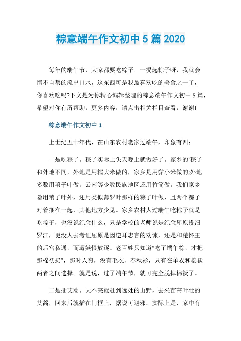 粽意端午作文初中5篇2020.doc_第1页