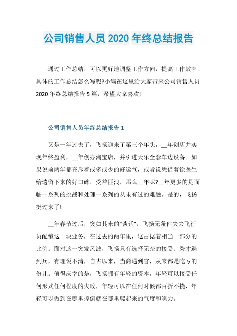 公司销售人员2020年终总结报告.doc_第1页