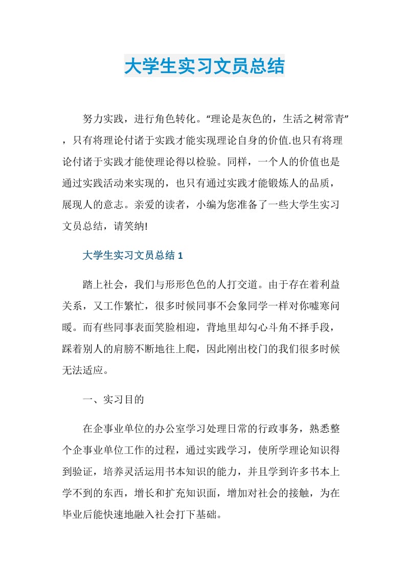 大学生实习文员总结.doc_第1页