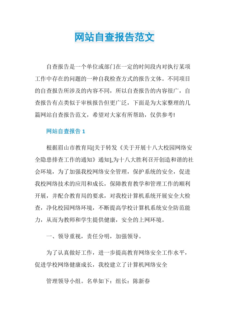 网站自查报告范文.doc_第1页