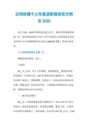 公司经理个人年度述职报告范文例文2020.doc