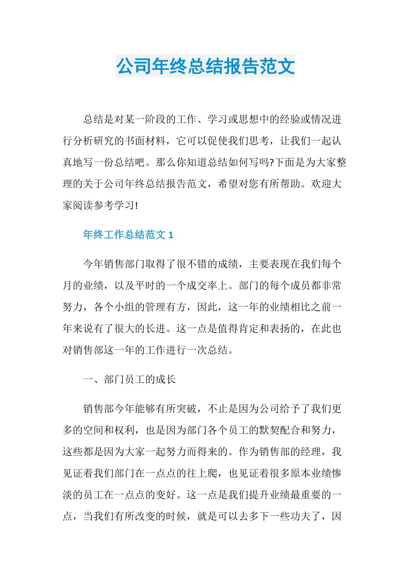 公司年终总结报告范文.doc_第1页