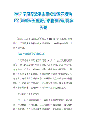 2019学习习近平主席纪念五四运动100周年大会重要讲话精神的心得体会范.doc