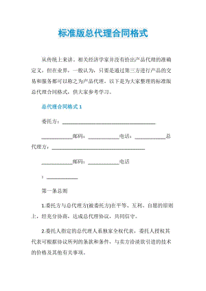 标准版总代理合同格式.doc