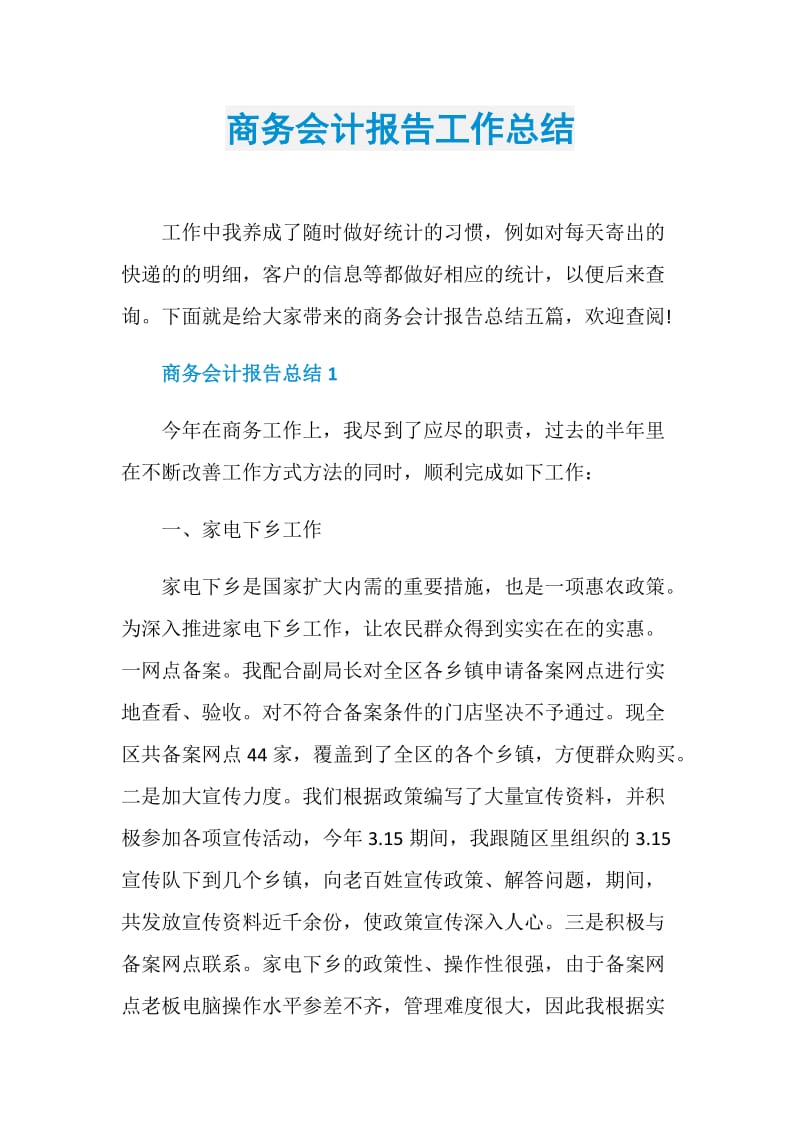 商务会计报告工作总结.doc_第1页