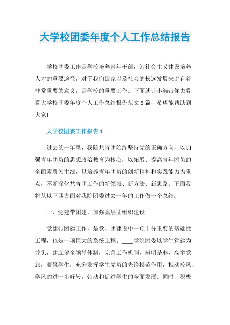 大学校团委年度个人工作总结报告.doc_第1页