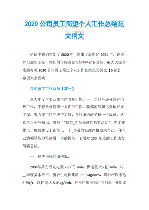 2020公司员工简短个人工作总结范文例文.doc