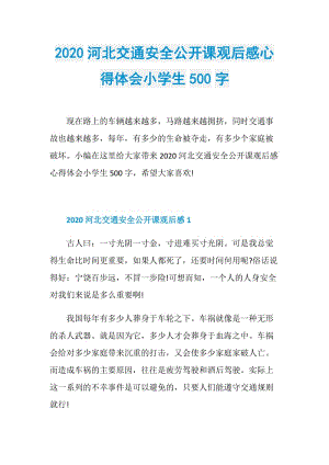 2020河北交通安全公开课观后感心得体会小学生500字.doc