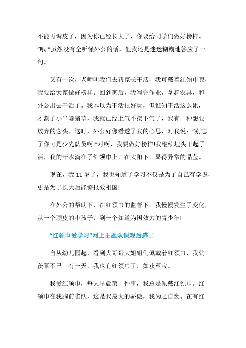 组织观看“红领巾爱学习”网上主题队课感想范文2020.doc_第2页