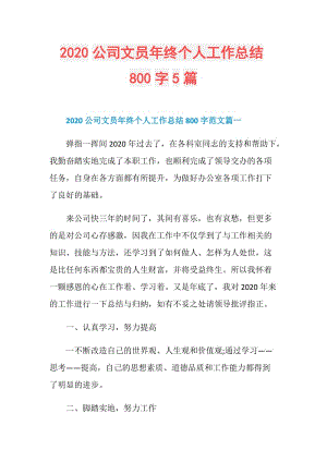 2020公司文员年终个人工作总结800字5篇.doc