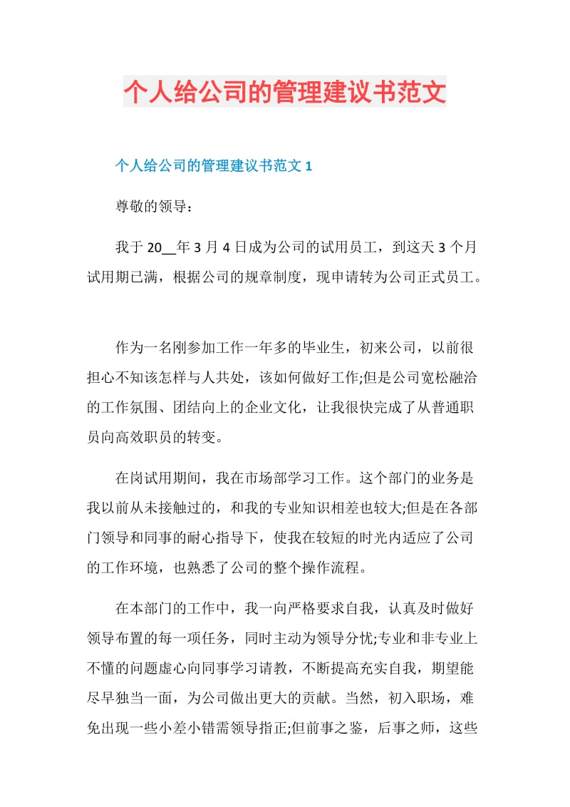 个人给公司的管理建议书范文.doc_第1页