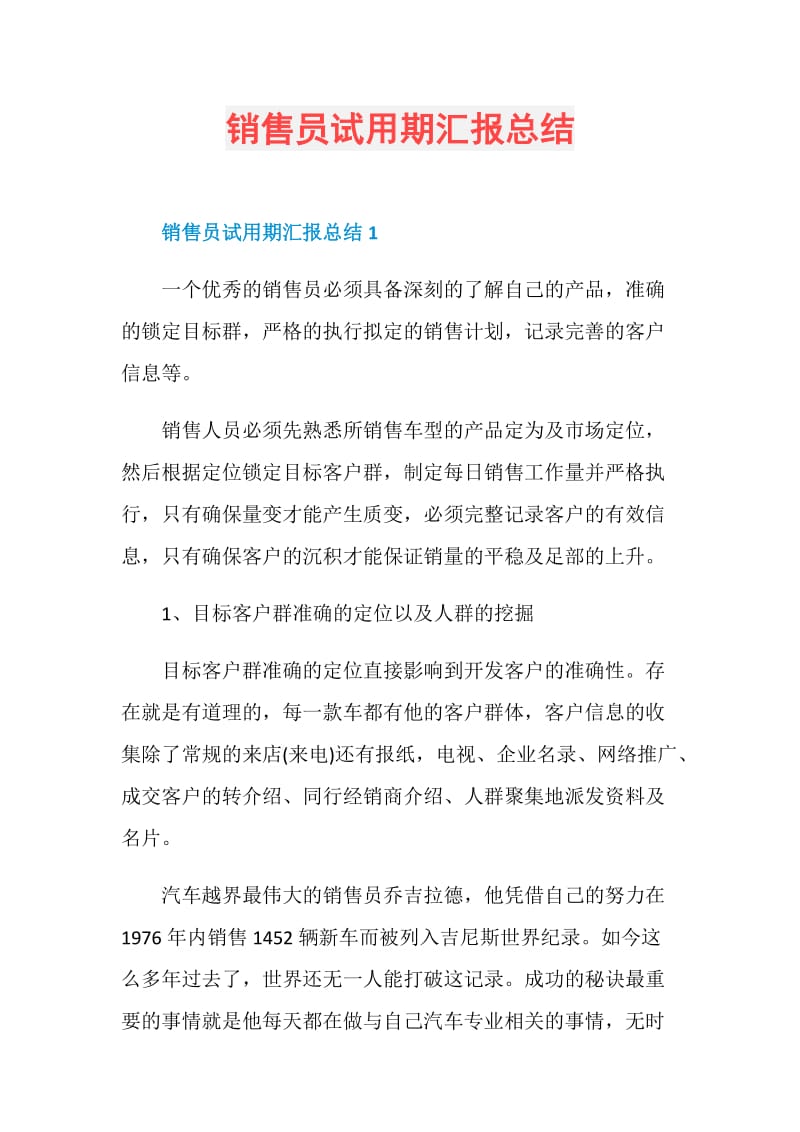 销售员试用期汇报总结.doc_第1页