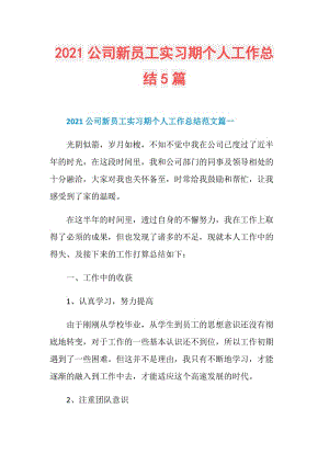 2021公司新员工实习期个人工作总结5篇.doc