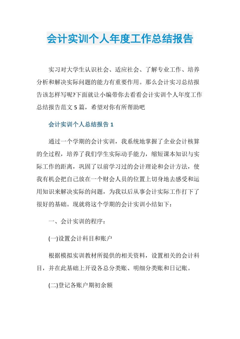 会计实训个人年度工作总结报告.doc_第1页