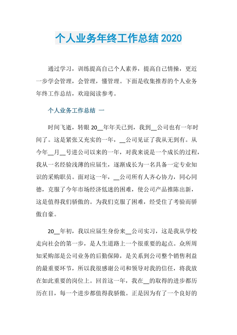 个人业务年终工作总结2020.doc_第1页