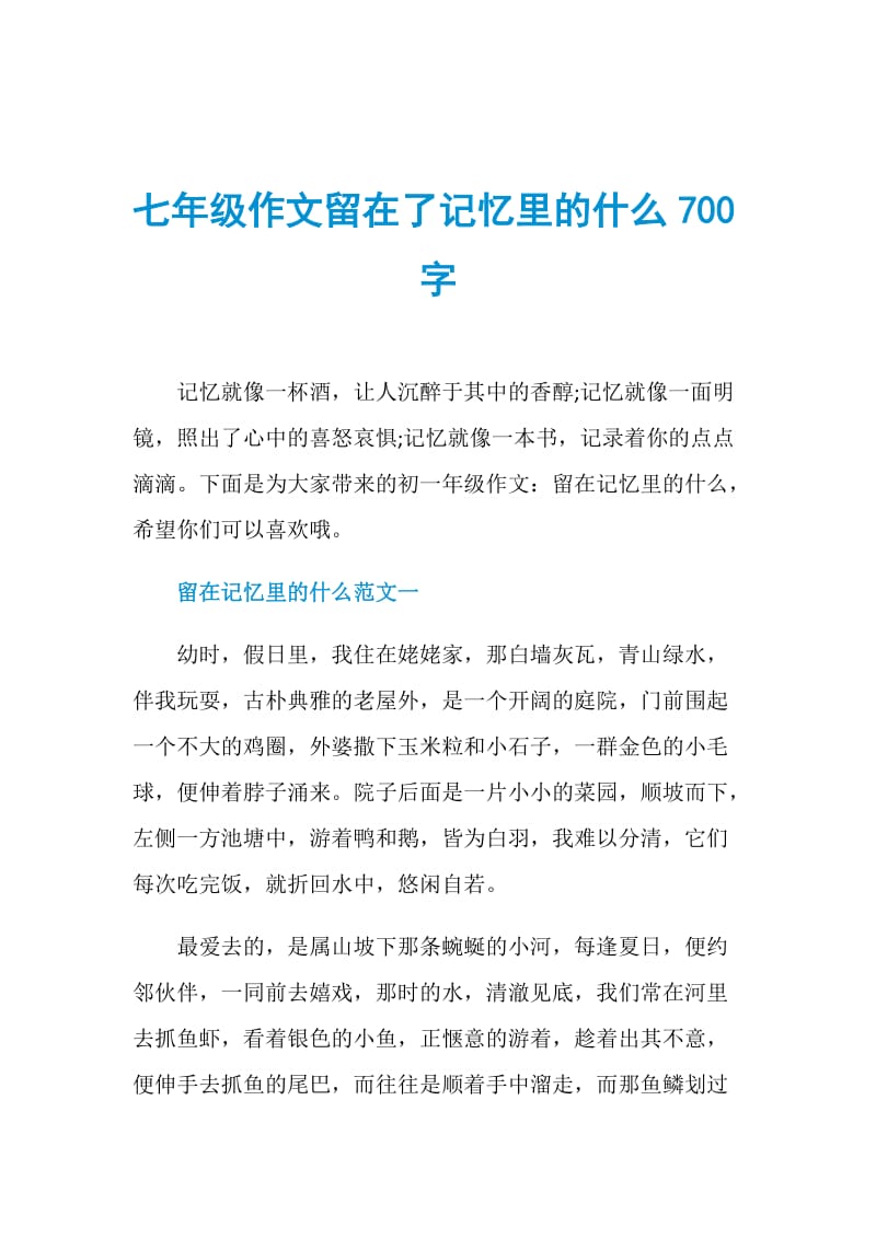 七年级作文留在了记忆里的什么700字.doc_第1页