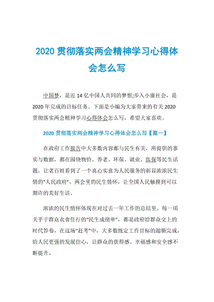 2020贯彻落实两会精神学习心得体会怎么写.doc