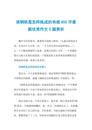 读钢铁是怎样炼成的有感800字最新优秀作文5篇赏析.doc