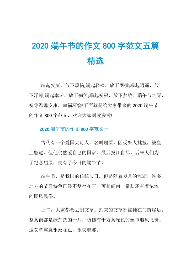 2020端午节的作文800字范文五篇精选.doc_第1页