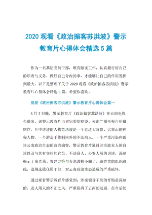 2020观看《政治掮客苏洪波》警示教育片心得体会精选5篇.doc