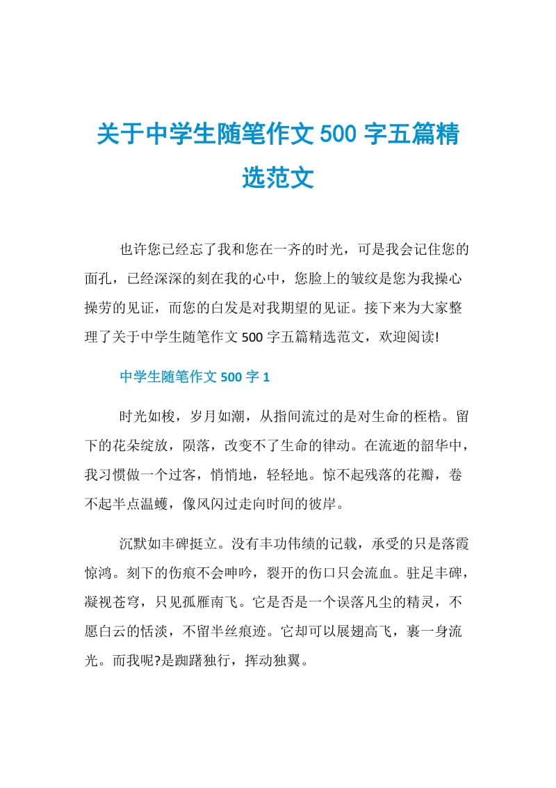 关于中学生随笔作文500字五篇精选范文.doc_第1页