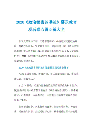 2020《政治掮客苏洪波》警示教育观后感心得5篇大全.doc