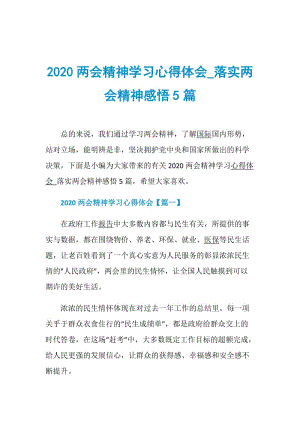 2020两会精神学习心得体会_落实两会精神感悟5篇.doc