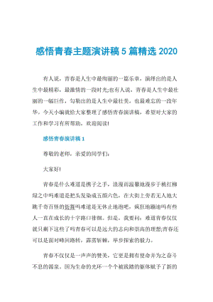 感悟青春主题演讲稿5篇精选2020.doc