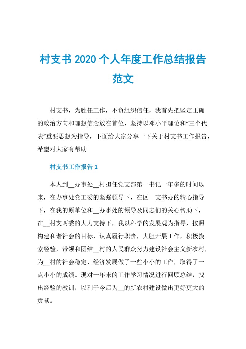 村支书2020个人年度工作总结报告范文.doc_第1页