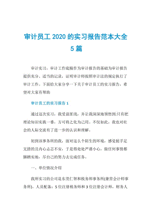 审计员工2020的实习报告范本大全5篇.doc