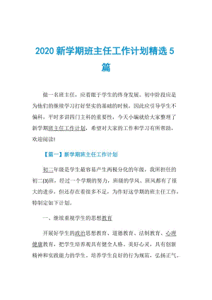 2020新学期班主任工作计划精选5篇.doc