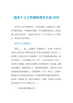 组长个人工作报告范文大全2020.doc