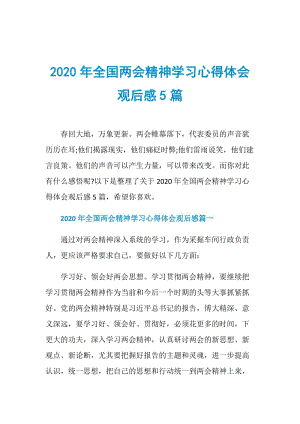 2020年全国两会精神学习心得体会观后感5篇.doc