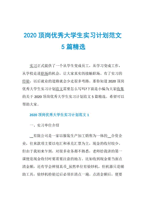 2020顶岗优秀大学生实习计划范文5篇精选.doc